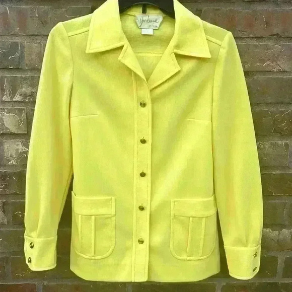 Yellow Vintage 60/70s Polyester Jacket Gold Buttons Pockets Retro - Picture 1 of 7